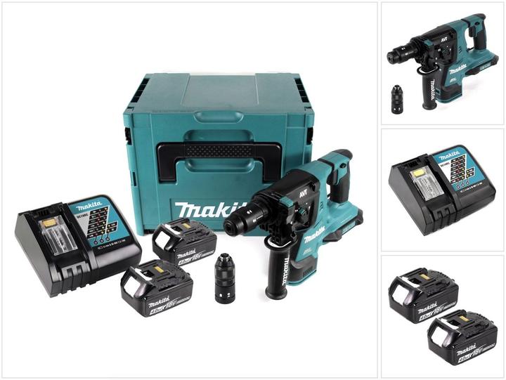 Actual product image Makita DHR 281 RMJ Brushless cordless hammer drill 28 mm in Makpac with 2x 18 V- 4 Ah/4000 mAh battery and (Rechargeable battery operated)