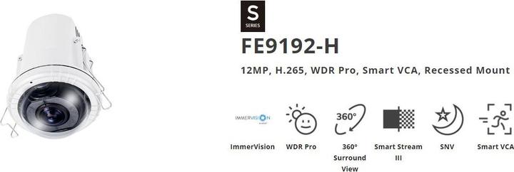 Image du produit Vivotek S-SERIE FE9192-H 12MP, H.265, WDR Pro, Smart VCA, montage à l'envers (2944 x 2944 pixels)