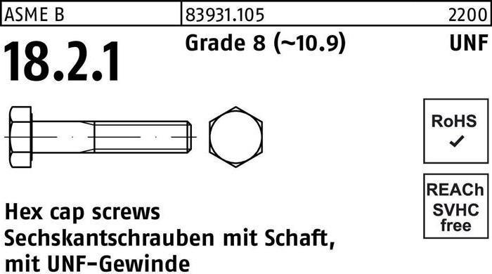 Actual product image Hexagon head screw R 83931 w.UNF thread/shaft 5/16 x 1 1/2 Grade 8 (10.9) (100 Screws per piece)