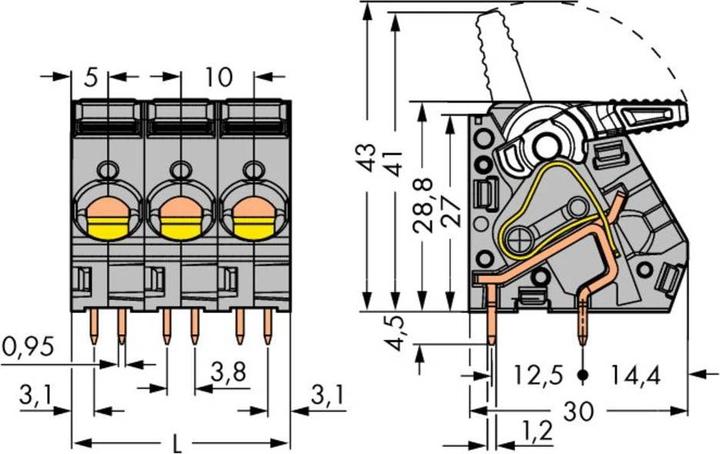 Actual product image Wago PCB terminal Lever