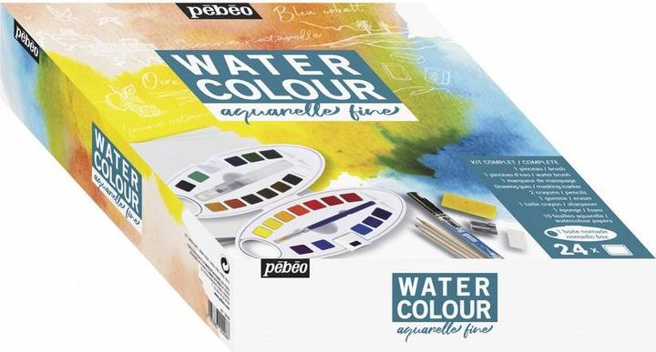 Actual product image Pebeo Complete Kit 24 Watercolour Half Pans Oval Box + Accessories