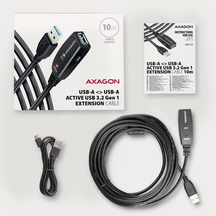 Actual product image Axagon ADR-310 USB 3.2 Gen 1 extension cable, active - 10m (10 m, USB 3.2 Gen 1)
