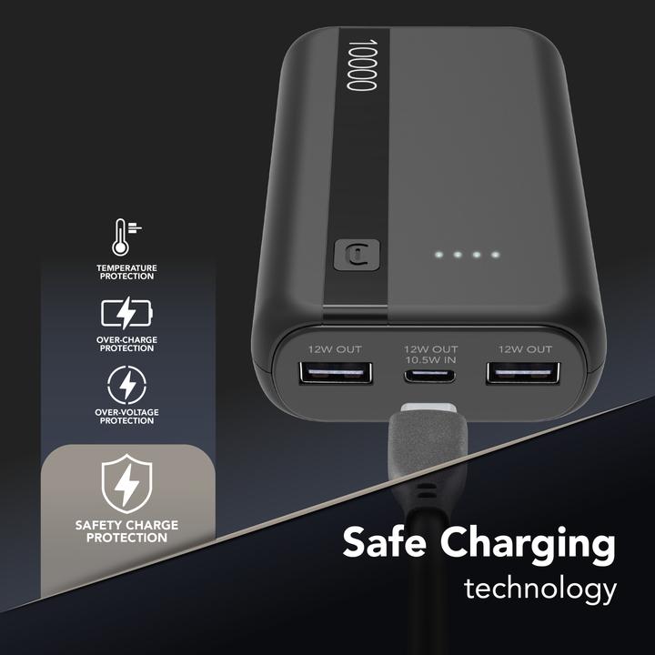 Actual product image Cellularline Power Bank 10000 - Black (10000 mAh, 12 W, 37 Wh)