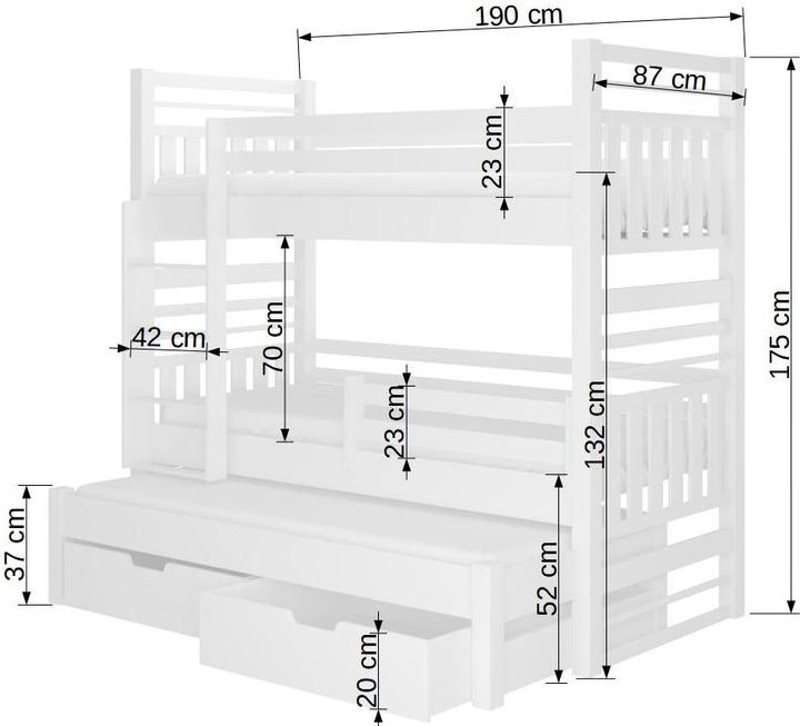 Actual product image ADRK Furniture Triple Bunk Bed with Mattresses HIPPO 180x80 (80 x 180 cm)