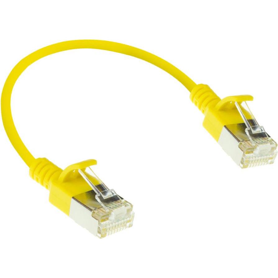 Thumbnail - ACT Yellow 0.15 meter LSZH U/FTP CAT6A datacenter slimline patch cable snagless with RJ45 connectors (U/FTP, CAT6a, 0.15...
