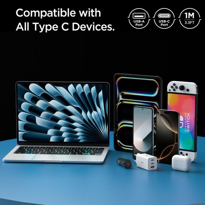 Immagine prodotto Spigen - Data Cable Essential (EB6020AC) - Fast Charging, USB to Type-C, 60W, 480Mbps, 1m - White (1 m, USB 2.0, 60 W)