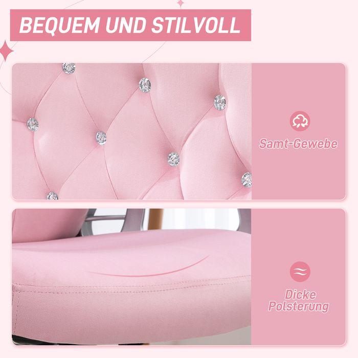 Produktbild Swisshandel24 Bürostuhl mit Wippfunktion, ergonomisch, mit Kristallknöpfen, Samtoptik, bis 120kg, Rosa (47 - 57 cm)