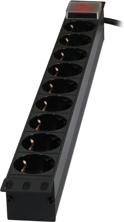 Produktbild Synergy 21 ALLNET 19"zbh. Steckdosenleiste, 9xDosen(CEE7)->Stecker(CEE7), Schalter, Schwarz (9 x, CEE7, 2 m)