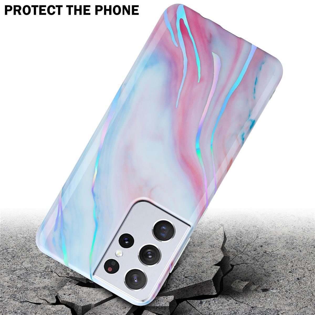 Thumbnail - Cadorabo IMD TPU Bunter Marmor Cover (Samsung Galaxy S21 Ultra), Smartphone Hülle, Weiss