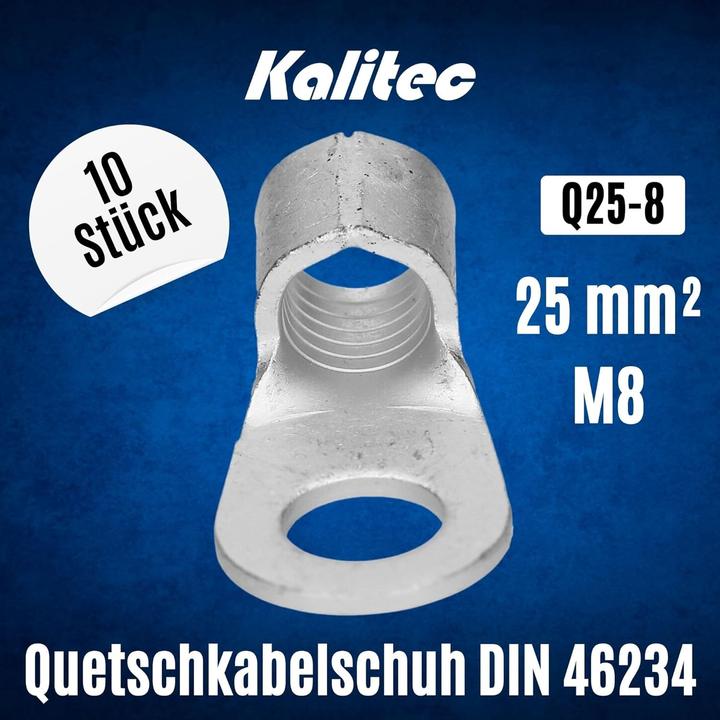 Actual product image Kalitec 10 pieces Q25-8 crimping cable lug 25mm² M8 I Uninsulated I Mandrel crimping I For multi-, fine- and