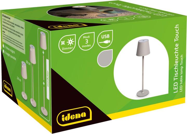 Produktbild Idena LED Tischleuchte Touch Metall grau 11x24/38cm Akku USB dimmbar 3 Modi Innen und Aussen