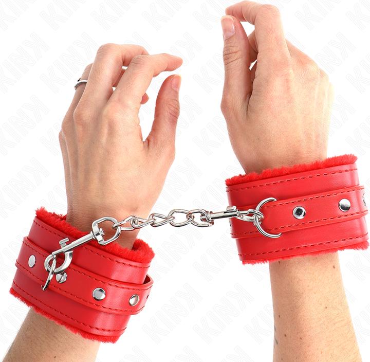Actual product image Kink PREMIUM FURNISHED Wrist Cuffs RED WITH RED BELT ADJUSTABLE 17-29 CM X 6 CM