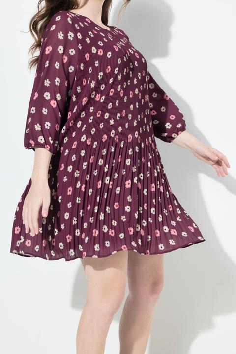 Produktbild Ulla Popken Plisseekleid, Blüten, doppellagig, Rundhals, 3/4-Arm (54)
