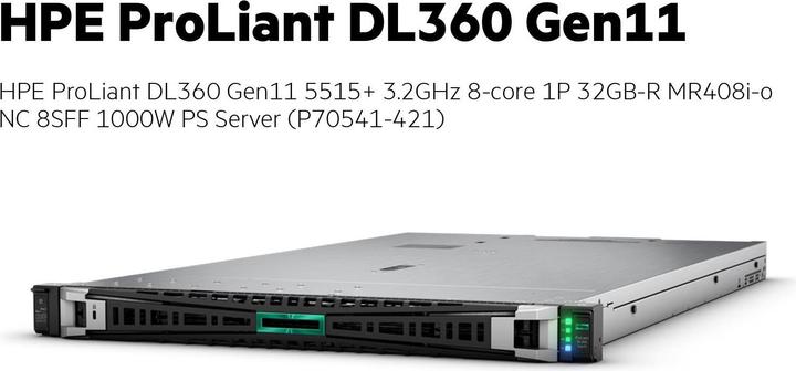 Immagine prodotto HPE PL DL360g11 5515+ (3.2/8C/165W) 1x32G (p64706) MR408i-o/4G 8-10SFF 1x1000W 2x10G-T NBD333 1U (32 GB, Server Rack)