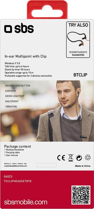 Image du produit SBS Casque sans fil avec clip (96 h, Sans fil)