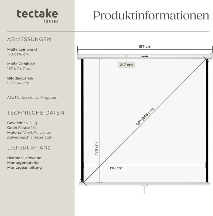 Produktbild tectake Rollo Beamer Leinwand (84.25", 1:1)