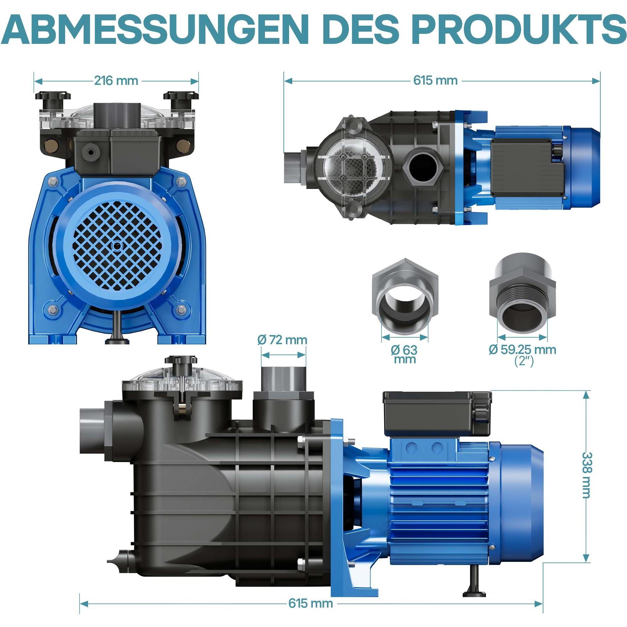 Thumbnail - Wiltec, Pool Zubehör, Pool Pumpe 26400 l/h 2200 W Schwimmbadpumpe Filterpumpe Umwälzpumpe Pool