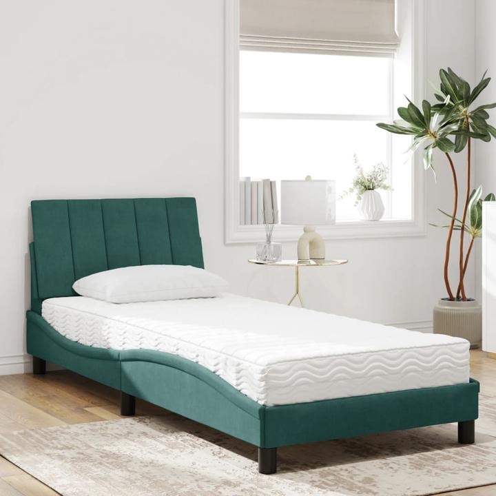 Produktbild VidaXL Bett Polsterbett Bettgestell Doppelbett mit Matratze Blau 120x200cm Samt (120 x 200 cm)