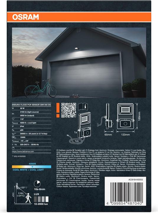 Immagine prodotto Ledvance OSRAM LED Fluter ENDURA Flood Sensor Cool White PCR Neutralweiss 4099854487040 (3000 lm, IP65)
