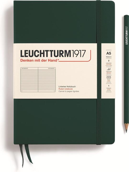 Leuchtturm1917 Leuchtturm Medium Lin.Fgreen (A5, À rayures, Couverture rigide)