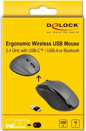 Image du produit Delock Souris optique ergonomique à 5 boutons 7,60cm (3") 1 2,4 GHz et Bluetooth (Sans fil)