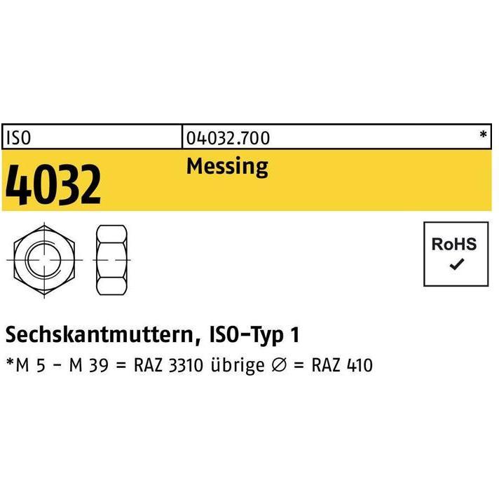 Muttern + Unterlegscheiben, Sechskantmutter DIN 934 M 2,5 Messing (M2.5)