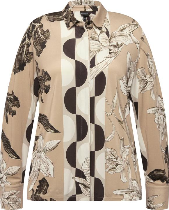 Actual product image Ulla Popken Mixed Print Stretch Blend Button Down Blouse (50, 52)