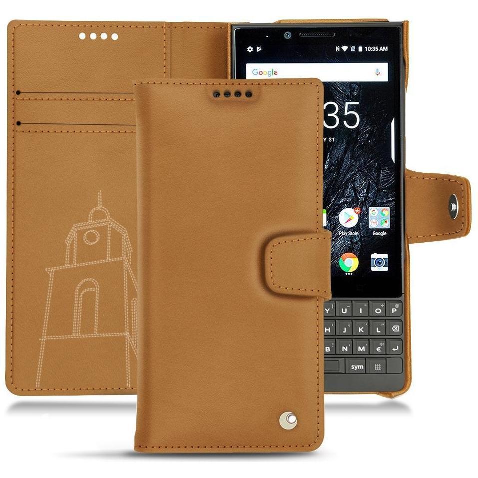 Noreve Lederschutzhülle Wallet (Blackberry KEY2), Smartphone Hülle, Braun