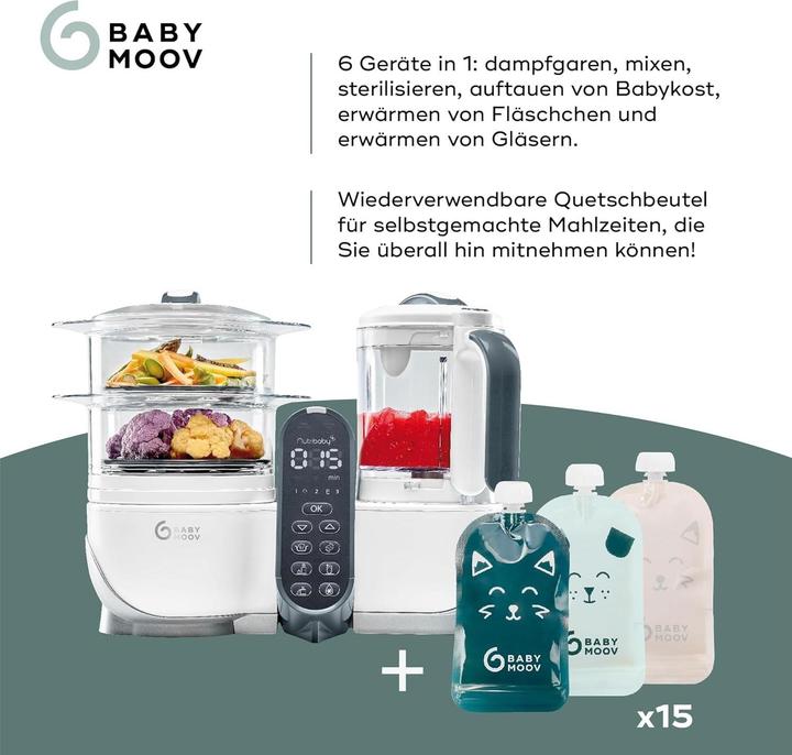 Actual product image Babymoov 6-in-1 Baby Food Maker with Reusable Pouches, Steam Cook, Mix, Defrost, Warm, Sterilize