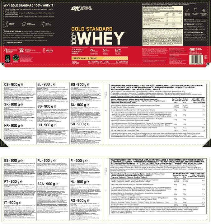 Nährwerte und Zutaten Optimum Nutrition 100% Whey Gold Standard (French Vanilla Cream, 1 Stk., 2273 g)