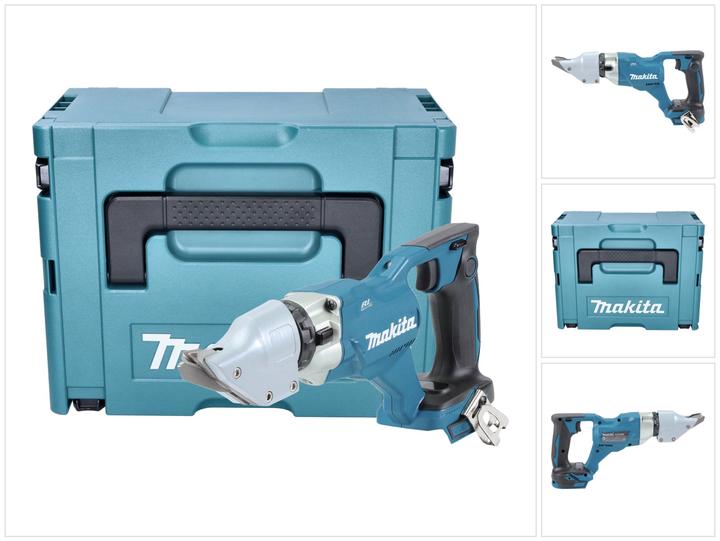1x passende Einlage, 1x Makita MAKPAC, 1x Makita DJS 200 Akku Blechschere, ohne Akku, ohne Ladegerät, 1x Einhängebügel (346317-0), 1x Flachrundkopfschraube M4x12 (266622-8)