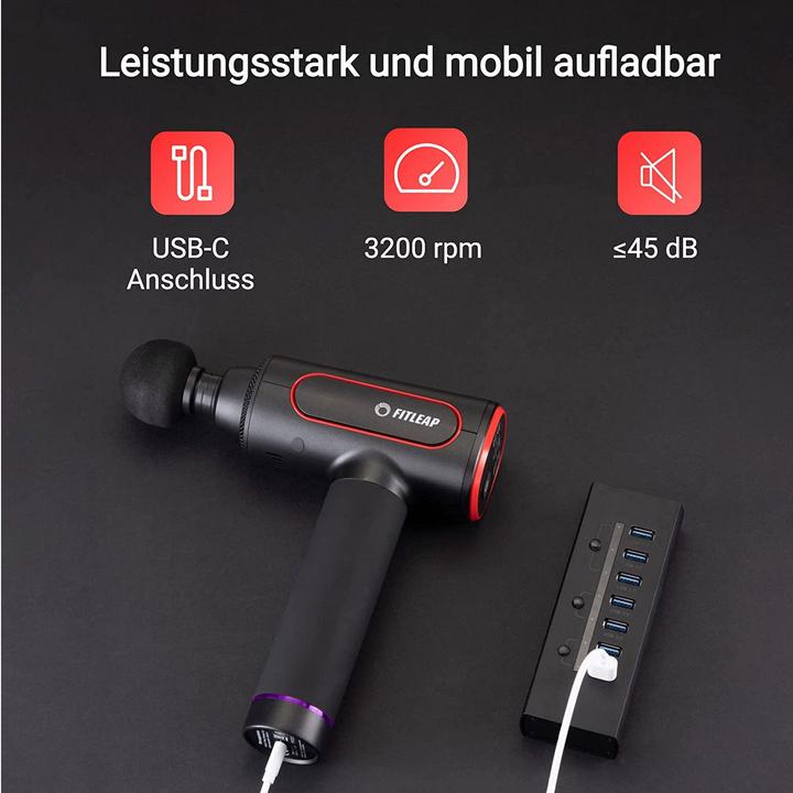Image du produit Fitleap Massagepistole, Massage Gun Pro mit 6 Köpfen und 6 Modi, USB-C Ladeanschluss