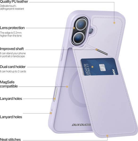Image du produit Dux Ducis Étui pour iPhone 16 avec emplacement pour carte - Violet (Apple iPhone 16)