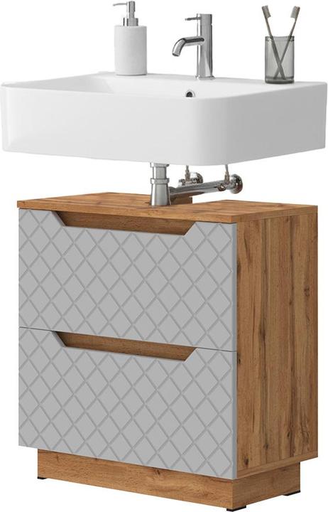 Actual product image Vicco Waschbeckenunterschrank Lotta, Eiche/Grau mit Kachelstruktur, 59.8 x 62.5 cm mit 2 Schubladen (59.80 x 32 x 62.50 cm)