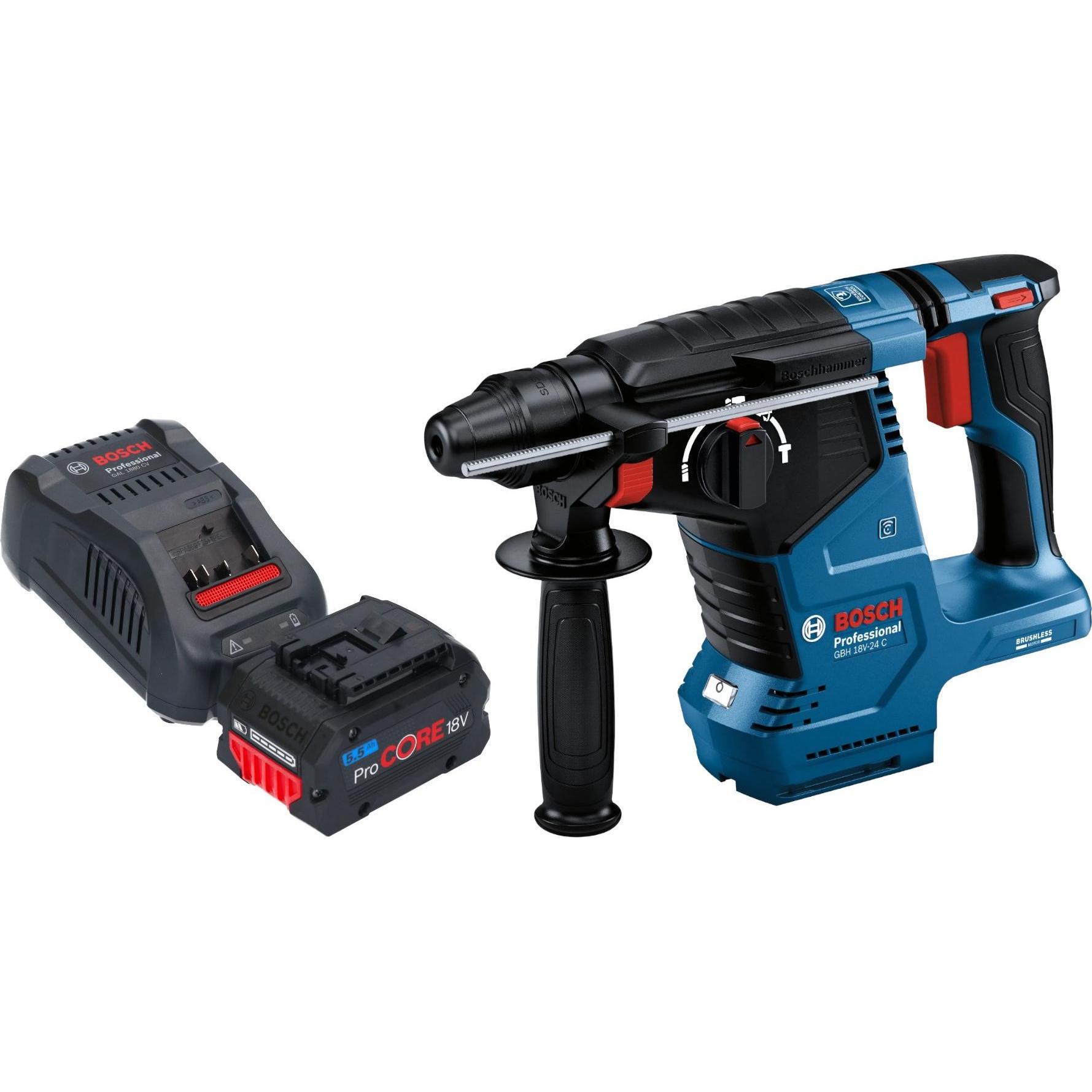 Bosch Professional, Bohrmaschine + Akkuschrauber, Bosch GBH 18V-24 C Professional Akku Bohrhammer 18 V 2,4 J Brushless S...
