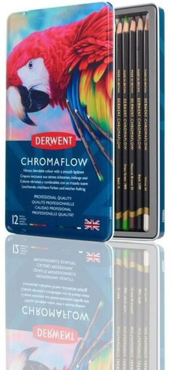 Immagine prodotto Derwent Matite colorate Chromaflow (Rosa cipria, Fiammingo, Naturale Marrone, Scarlatto, verde erba, Denim, Giallo Sole, Azzurro, Basilico, Nero, Lilac, Bianco, 12 x)