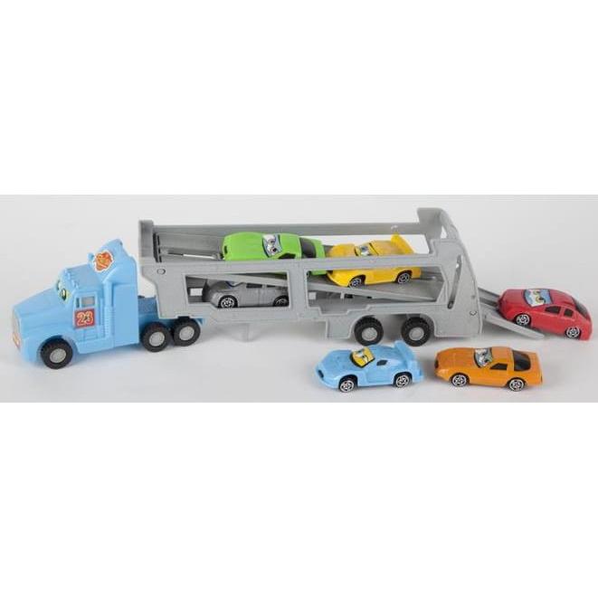 Besttoy Autotransporter mit Freilauf - inkl. 6 Fahrzeuge - 32x9x5 cm - 1 Stück