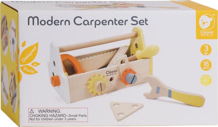 Image du produit Classic World Kit de menuiserie en bois avec boîte à outils, 18dl