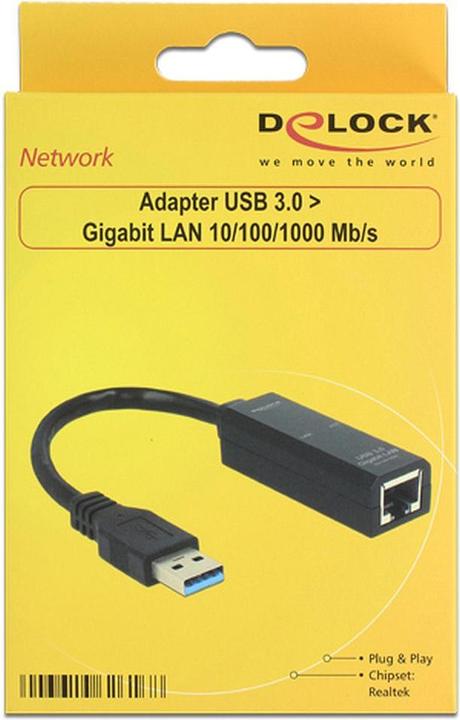 Productafbeelding Delock USB3.0 naar LAN adapter, zwart (USB 3.0, RJ45/LAN (1x))