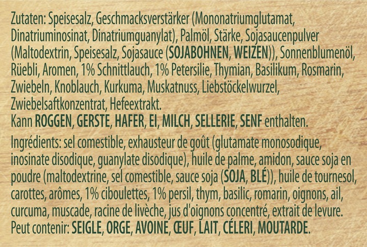 Valeurs nutritives et ingrédients Knorr Bouillon aux herbes