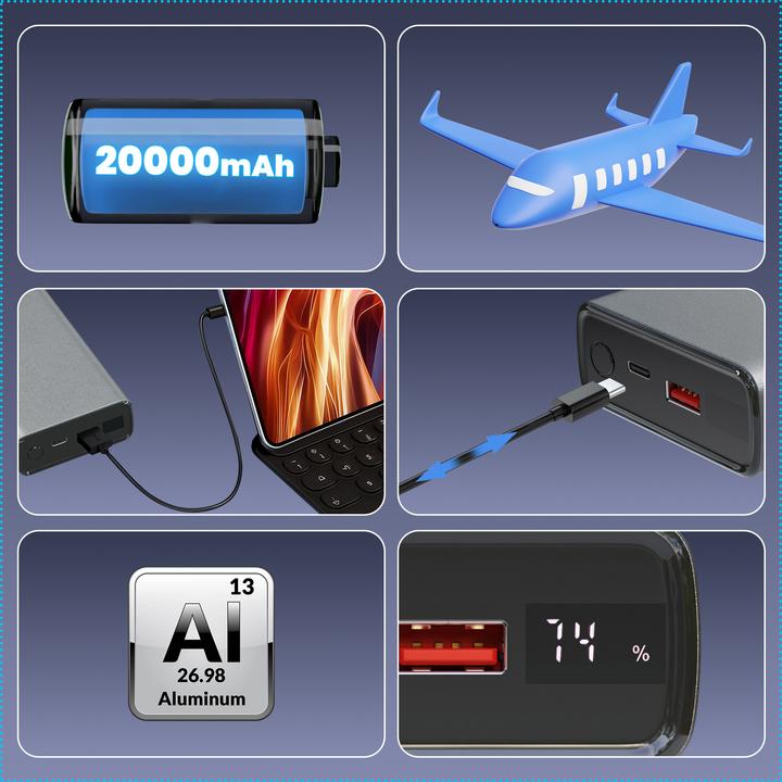 Actual product image Extralink EPB-126 20000mAh Srebrny | Powerbank | Power bank, 45W PD, USB-C (20000 mAh, 45 W, 74 Wh)