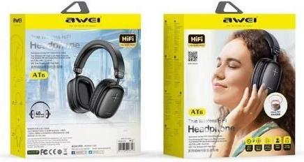Actual product image Awei słuchawki nauszne Bluetooth AT6 czarny/black (NC, 25 h, Wireless)