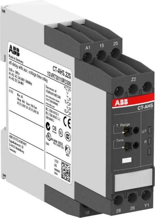 Immagine prodotto ABB Relè a tempo, ritardo di spegnimento, 2 contatti di commutazione, 24-48VDC, 24-240VAC, 0,05 sec -