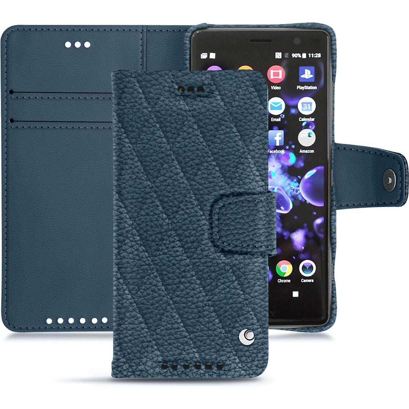 Noreve Lederschutzhülle Wallet (Sony Xperia XZ2 Compact), Smartphone Hülle, Blau