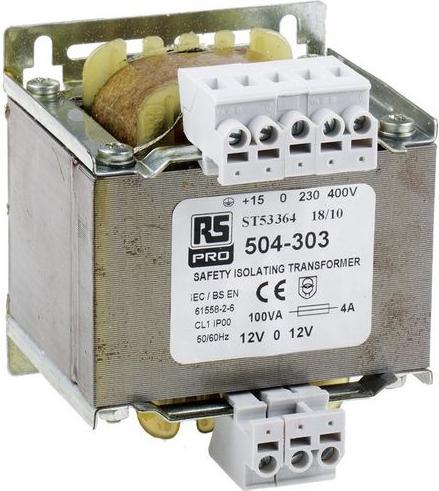 Actual product image RS PRO Isolation transformer,100VA 12-0-12V o/p