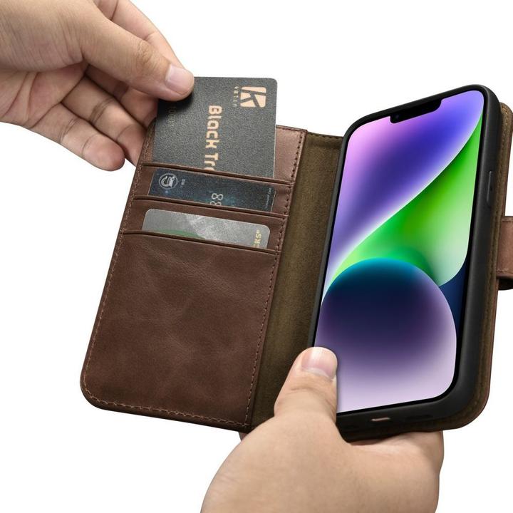 Actual product image iCarer oil Wax Wallet Case 2 in1 Cover iPhone 14 Plus Anti-RFID Leather Flip Case Brown (WMI14220723 (Apple iPhone 14 Plus)