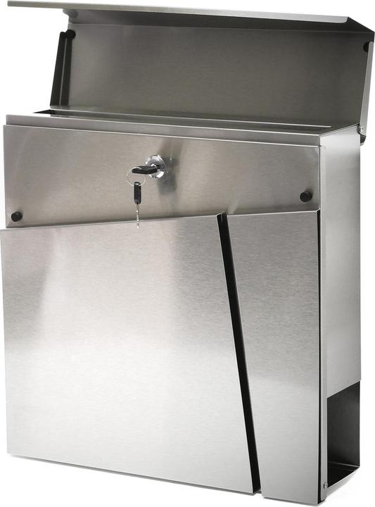 Immagine prodotto Wiltec Cassetta postale di design V23 in acciaio inox con scomparto per giornali Cassetta postale a muro