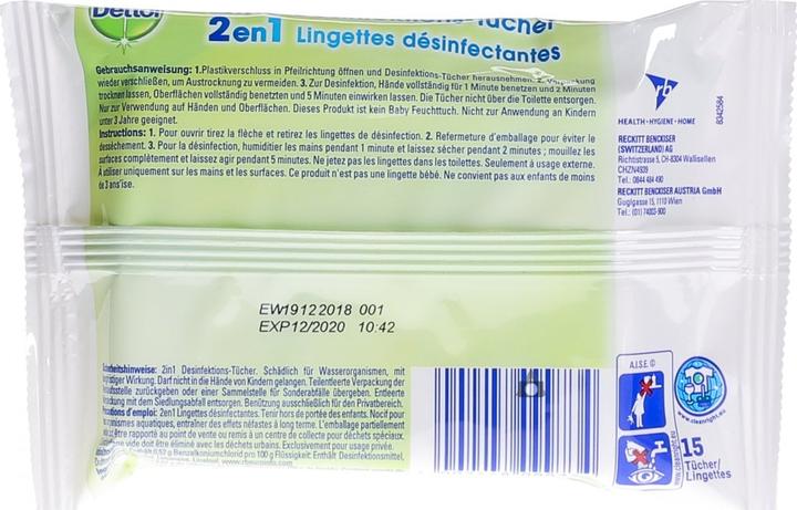 Image du produit Dettol Lingettes de désinfection 2en1