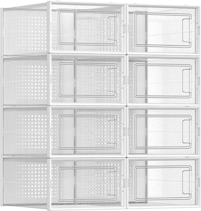 Songmics Schuhboxen Set Organizer Faltbar Stapelbar Transparent (31.2 x 22.5 x 13.5 cm)
