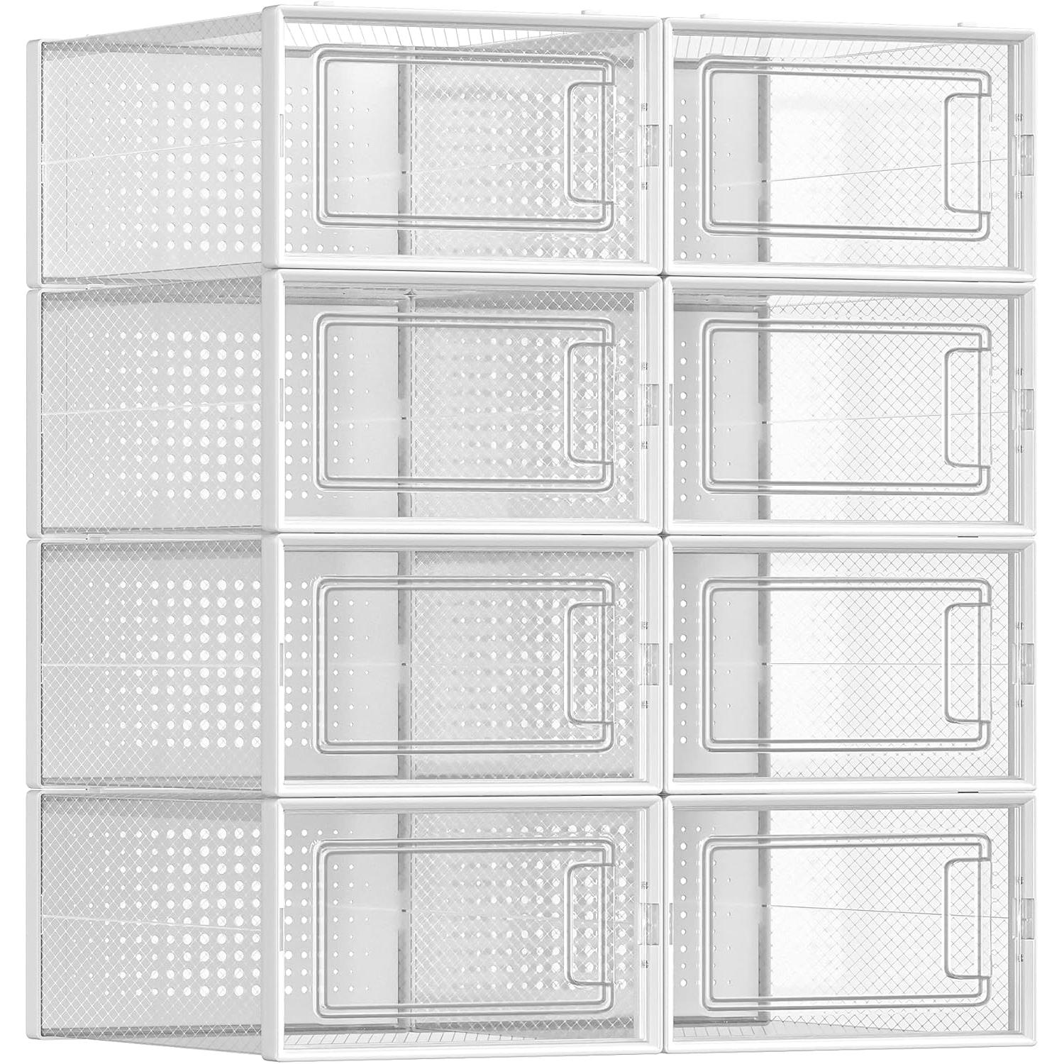 Songmics, Scarpiera, Schuhboxen Set Organizer Faltbar Stapelbar Transparent (31,2 x 22,5 x 13,5 cm)